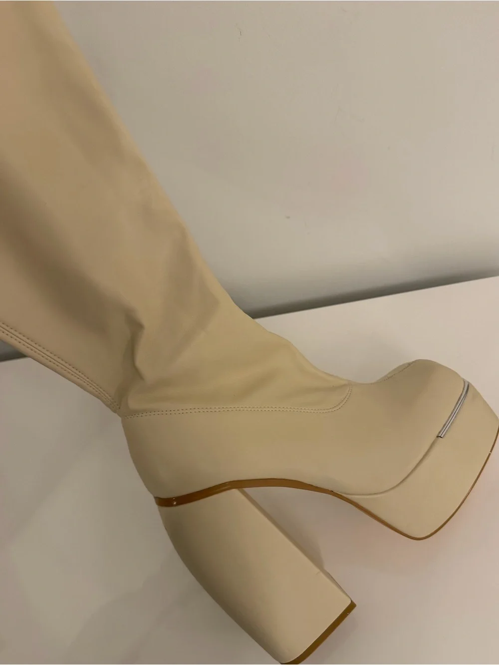 Cream Knee-High Platform Boots - Women's Fashion Boots